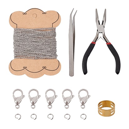 Fabrication de bijoux bricolage, avec 304 fermoirs à pince de homard en acier inoxydable et anneaux de saut, pinces à épiler et chaînes de câble, outil d'aide laiton, pince à bec effilé en acier au carbone