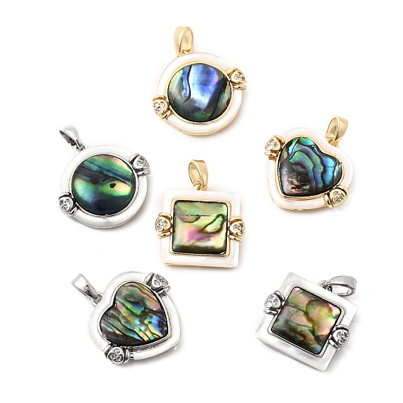 Подвески из латуни с кубическим цирконием и раковинами морского ушка, Пресноводные ракушки