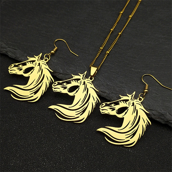 304 комплекты сережек и подвесок из нержавеющей стали, голова лошади