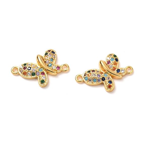 Brass Micro Pave Cubic Zirconia Links Connectors, Real 18K Gold Plated, Long-Lasting Plated, Butterfly