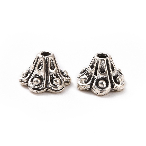 6-Petal Tibetan Style Zinc Alloy Flower Bell Filigree Bead Caps