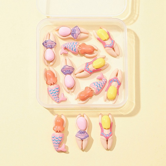 12 шт 3 стили кабошоны из непрозрачной смолы, русалка и плавающая девушка