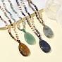 Natural Gemstone Teardrop Pendant Glass Beaded Long Necklaces