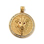 Ion Plating(IP) 304 Stainless Steel Pendants, with Rhinestone, Flat Round with Lion Pattern