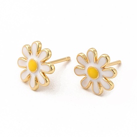 Enamel Daisy Flower Stud Earrings, Real 18K Gold Plated Brass Jewelry for Women, Cadmium Free & Lead Free