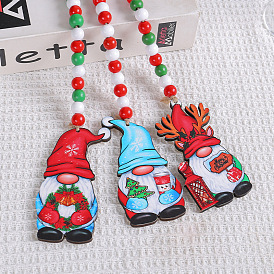 Christmas wooden pendant creative Santa Claus pendant red white and green small wooden beads car pendant for decoration