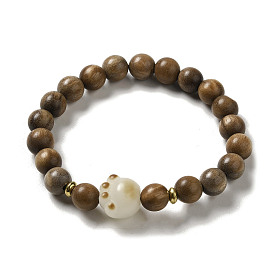 Bois de perle de bracelets, avec perle en résine et perles en alliage, bijoux bouddhiste, bracelets élastiques