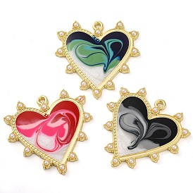 Smudge Pattern Alloy Pendants With ABS Imitation Pearls, Heart Charms