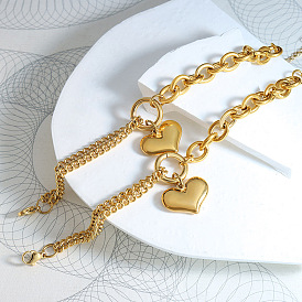 Bracelet à grosse chaîne en forme de cœur pour femmes, de style européen et américain, bijoux en métal résistant à la lumière avec une texture lourde en acier titane.