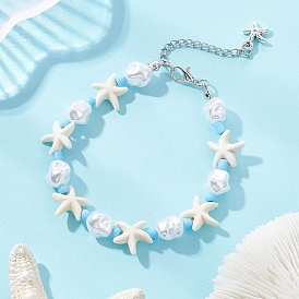 Браслеты из синтетической бирюзы, пластикового искусственного жемчуга и стеклянных бусин для женщин, морская звезда, с 304 фурнитурой из нержавеющей стали