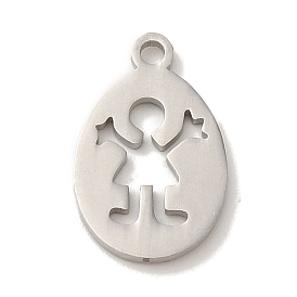 201 Stainless Steel Pendants, Laser Cut, Oval witb Human Charm