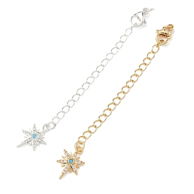 Удлинитель цепочки из латуни с микропаве и прозрачным кубическим цирконием, цепочки с застежками-карабинами и подвесками в виде звездочек