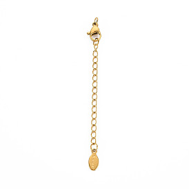 304 Stainless Steel Chain Extender, Cadmium Free & Nickel Free & Lead Free, with Lobster Claw Clasps and Tiny Oval Charm