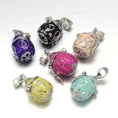 Pot émail boîte laiton crémaillère placage de prière pendentifs, boîte souhaiter, 22x16x12mm, Trou: 5x3mm