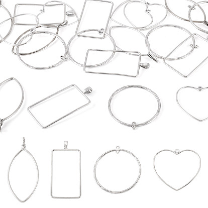 24шт 4 стили подвески из сплава в тибетском стиле, кольцо в форме сердца, прямоугольник, конский глаз, разнообразные