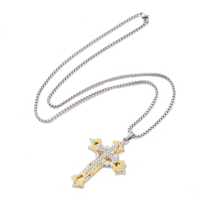 201 Stainless Steel Necklaces, Alloy Rhinestone Pendants Necklaces, Cross
