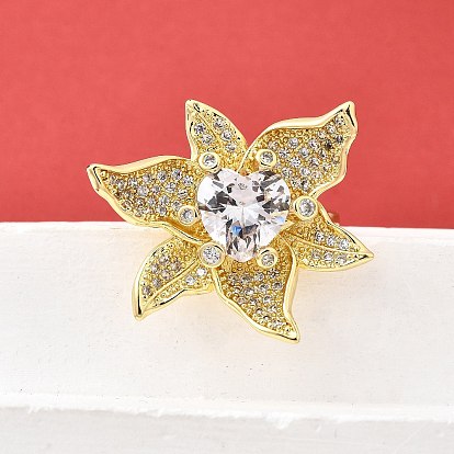 Манжеты из латуни с микро паве кубический цирконий для женщин, без кадмия и без свинца, цветок