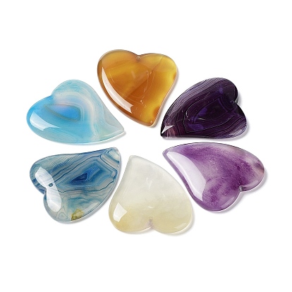 Natural Banded Agate/Striped Agate Pendants, Dyed & Heated, Heart Charms