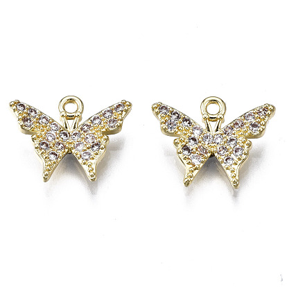 Brass Micro Pave Clear Cubic Zirconia Charms, Butterfly