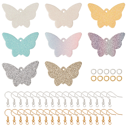 DIY 8Pairs Butterfly PU Leather Earring Making Kits, Including 8 Colors Pendants, Brass Earring Hooks & Jump Rings