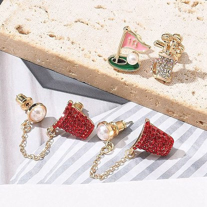 Латунные микро проложить серьги стержня кубического циркония, с пластиковой бисера, золотые, слева и справа