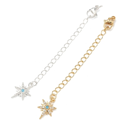 Удлинитель цепочки из латуни с микропаве и прозрачным кубическим цирконием, цепочки с застежками-карабинами и подвесками в виде звездочек