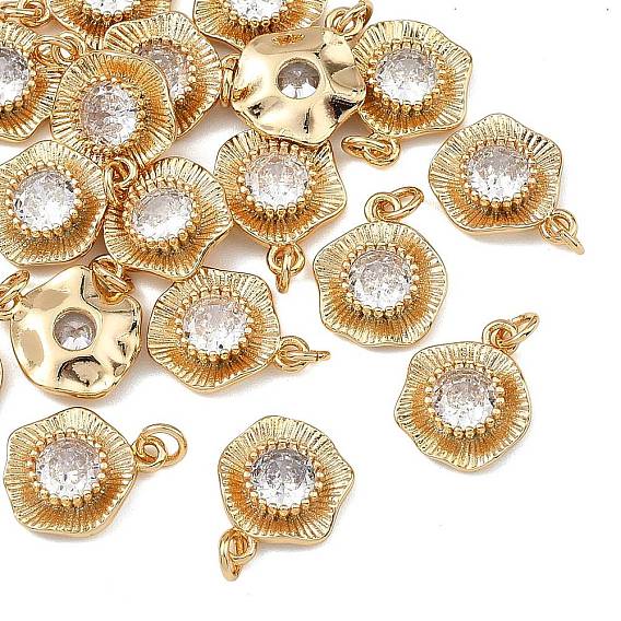 SHEGRACE Brass Pave Clear Cubic Zirconia Charms, Flower Charms, Cadmium Free & Nickel Free & Lead Free, Long-Lasting Plated
