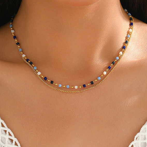 Двухслойные ожерелья из латуни и кубического стекла для женщин, золотые