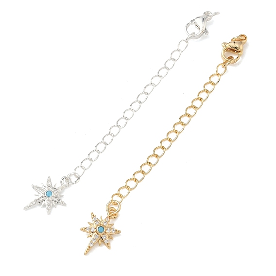 Удлинитель цепочки из латуни с микропаве и прозрачным кубическим цирконием, цепочки с застежками-карабинами и подвесками в виде звездочек
