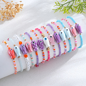 Эластичные браслеты из смолы и фарфоровых бусин для женщин, рыба