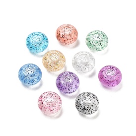 Transparent Acrylic European Beads, Large Hole Beads, with Glitter Powders, Rondelle