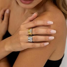 304 Anillos de dedo de acero inoxidable con pavé de circonitas cúbicas, ojo del caballo