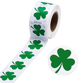 Saint Patrick's Day Paper Stickers, Self Adhesive Roll Sticker Labels, for Envelopes, Bubble Mailers and Bags, Round with Shamrock