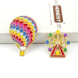 Ferris Wheel/Hot Air Balloon Rainbow Enamel Pins, Golden Alloy Brooch