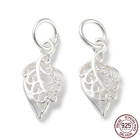 925 Sterling Silver Hollow Charms, with Jump Ring, Leaf