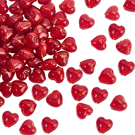 100Pcs Handmade Silver Foil Glass Beads, Heart