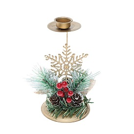 Snowflake Iron Candle Holder, Artificial Pine Branch Candlestick Stand, Christmas Theme