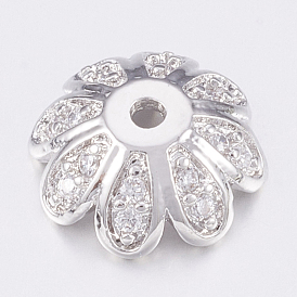 Brass Micro Pave Cubic Zirconia Bead Caps, Platinum