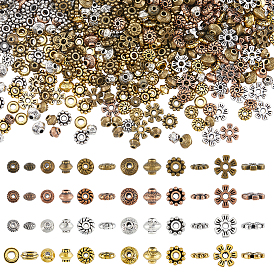 1200шт 24 стили тибетский стиль сплава разделительные бусины наборы, двухконусный, цветочный и плоский круглый, разнообразные
