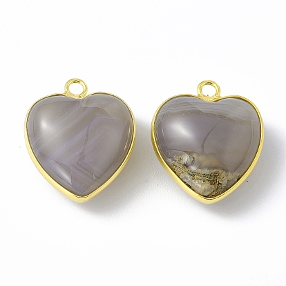 Gemstone Pendants, with Brass Findings, Heart Charms