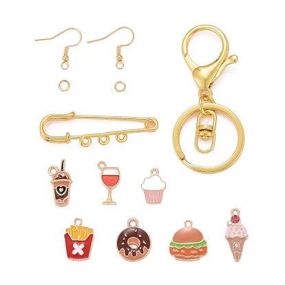 85Pcs DIY Afternoon Tea Themed Jewelry Set Making, Including 7 Styles Alloy Pendants, Iron Brooch & Lobster Claw Clasp Keychain, 304 Stainless Steel Earring Hooks & Jump Rings