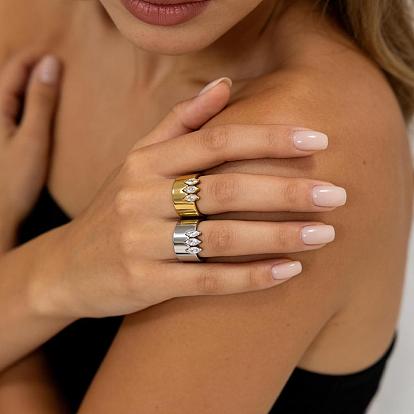304 Anillos de dedo de acero inoxidable con pavé de circonitas cúbicas, ojo del caballo