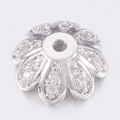 Brass Micro Pave Cubic Zirconia Bead Caps, Platinum