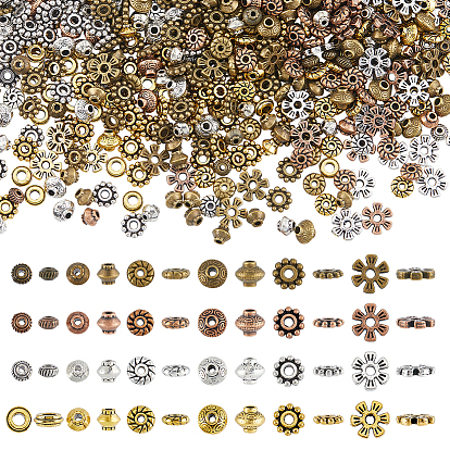 1200шт 24 стили тибетский стиль сплава разделительные бусины наборы, двухконусный, цветочный и плоский круглый, разнообразные
