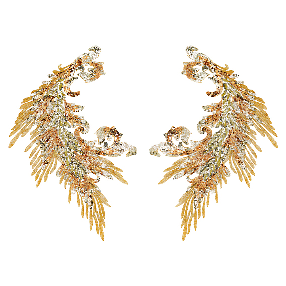 2 шт. 2 стили узор хвост феникса полиэстеровое кружево компьютерная вышивка орнамент аксессуары, с блестками, для одежды своими руками, пакет, украшение для брюк