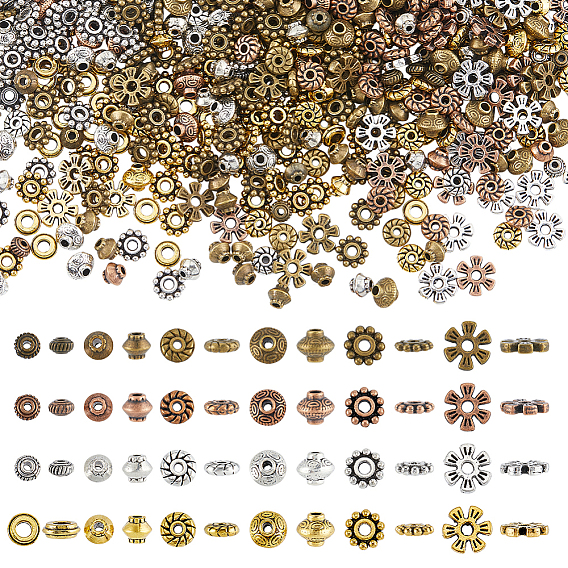 1200шт 24 стили тибетский стиль сплава разделительные бусины наборы, двухконусный, цветочный и плоский круглый, разнообразные