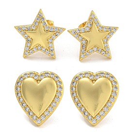 Rack Plating Brass Micro Pave Clear Cubic Zirconia Stud Earrings, Cadmium Free & Lead Free