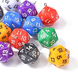 28шт 7 цветные непрозрачные акриловые подвески, с железной фурнитурой с платиновым покрытием, граненые, многогранная игральная кость, d20