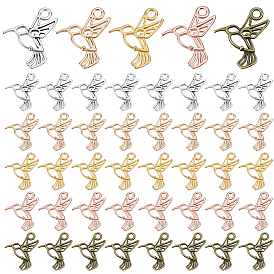 250Pcs 5 Colors Zinc Alloy Pendants, Birds Charms