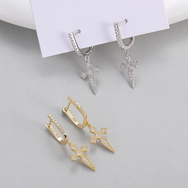 Chic S925 Silver Baroque Cross Earrings for Women - European Style Luxury Ear Studs